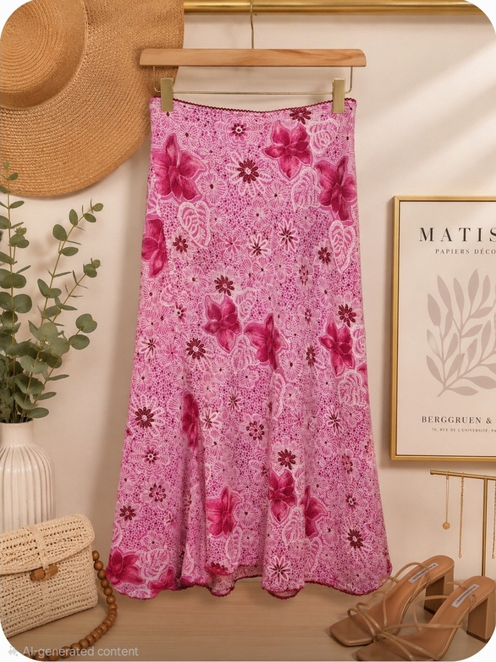 Floral Pink A-Line Midi Skirt